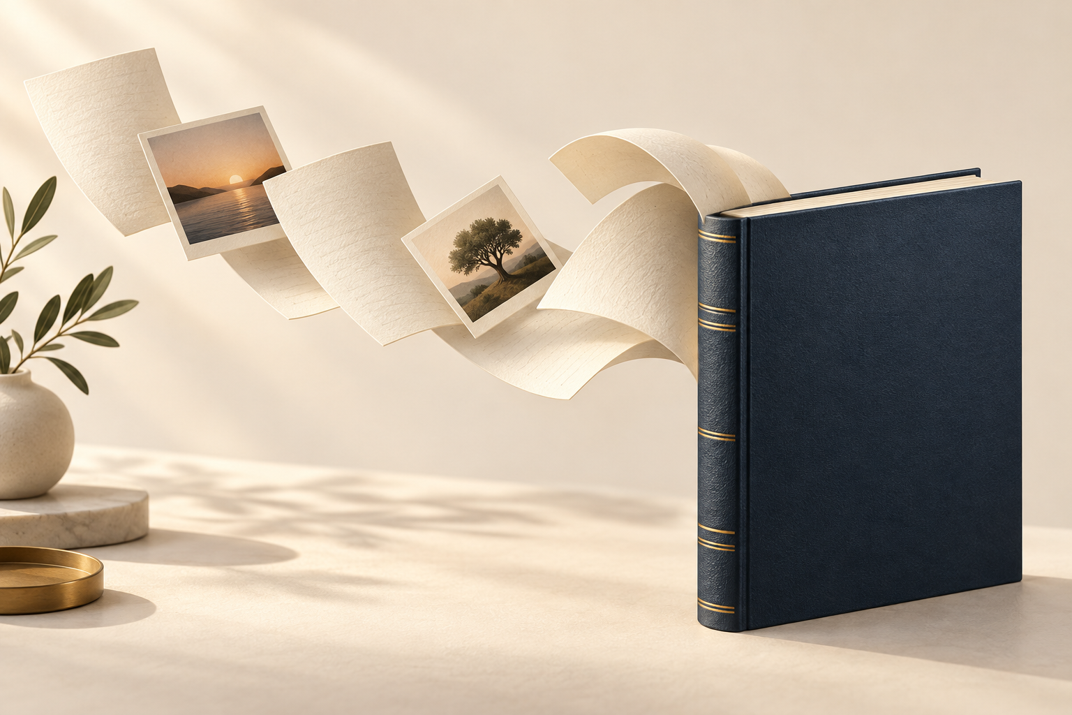 Memory pages becoming a navy hardcover book
